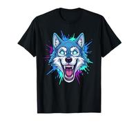 Totem de Jeu agressif Blue Cyber Wolf Head T-Shirt