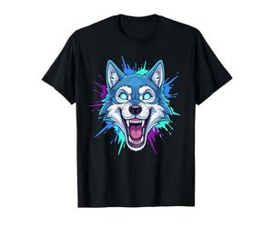 Totem de Jeu agressif Blue Cyber Wolf Head T-Shirt