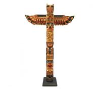 Totem Indien en Bois Massif - Grandeur 120cm - Aigle et Personnages Multicolore