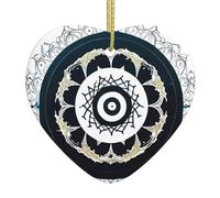 Totem rond noir et blanc en céramique en forme de cœur ornements tendance et novateurs pour sapin de Noël