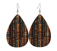 TotemRetro Boucles d'oreilles en cuir en forme de goutte Motif totem rétro | Design haut de gamme, boucles d'oreilles de luxe légères