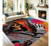 Totenkopf Sensenmann Bild Teppich Wohnzimmer, 60 x 90 cm Mehrfarbig Fantasy, Küche Waschbar Teppich Rutschhemmender, Weich Kurzflor Schlafzimmer Carpet, Kinderzimmer Esszimmer Büro