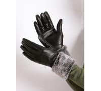 Totes Totes Black Isotoner Ladies Leather Gloves with Faux Fur Cuff