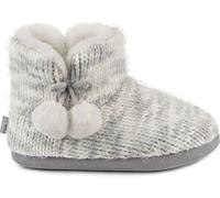 Totes Totes Grey Ladies Knitted Boot Slippers with Pom Pom