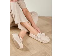 Totes Totes Natural Isotoner Linen Bow Moccasin Slippers