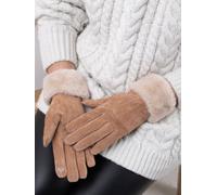 Totes Totes Nude Isotoner Winter Three Point Suede Ladies Gloves with Faux Fur Cuff