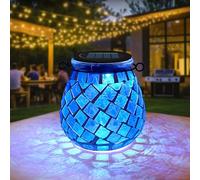 TOTHDATE 1 lampe solaire en mosaïque ovale pour l'extérieur, en verre On/Off Mosaïque - Lampe de table à suspendre - Étanche IP65 - Pour pelouse, chemin, cour, terrasse, sol, étang, mosaïque bleue