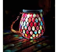 TOTHDATE 1 lampe solaire ovale en mosaïque pour jardin, extérieur, lanterne solaire à suspendre, étanche IP65, pour table, pelouse, chemin, cour, terrasse, clôture, verre mosaïque rouge