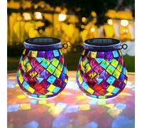 TOTHDATE Lot de 2 lampes solaires mosaïques ovales pour l'extérieur, en verre On/Off Mosaïque - Lampe de table à suspendre - Étanche IP65 - Pour pelouse, chemin, cour, terrasse, sol, étang, mosaïque