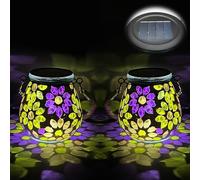 TOTHDATE Lot de 2 lampes solaires mosaïques ovales pour l'extérieur, en verre On/Off Mosaïque - Lampe de table à suspendre - Étanche IP65 - Pour pelouse, chemin, cour, terrasse, sol, étang, fleurs et