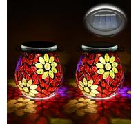 TOTHDATE Lot de 2 lampes solaires mosaïques ovales pour l'extérieur, en verre On/Off Mosaïque - Lampe de table à suspendre - Étanche IP65 - Pour pelouse, chemin, cour, terrasse, sol, étang, fleurs