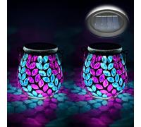 TOTHDATE Lot de 2 lampes solaires mosaïques ovales pour l'extérieur, en verre On/Off Mosaïque - Lampe de table à suspendre - Étanche IP65 - Pour pelouse, chemin, cour, terrasse, sol, étang, branche