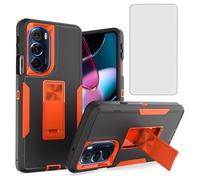 Tothedu Coque de téléphone pour Moto Edge+ 2022/Edge 30 Pro/Edge X30 avec protection d'écran en verre trempé, béquille magnétique intégrée, double couche antichoc pour Motorola Edge Plus 2022, noir et