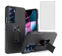 Tothedu Coque de téléphone pour Moto Edge+ 2022/Edge 30 Pro/Edge X30 XT2201-1 avec protection d'écran en verre trempé, béquille magnétique intégrée, double couche antichoc pour Motorola Edge Plus