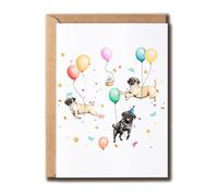 ToTi9xxGifts Carte d'anniversaire pour chien carlin - Carlin avec ballons - Carte de vœux - Carte de vœux - Carte pour les amoureux des animaux - Carte d'anniversaire - Mignonne