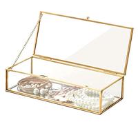 TOTIKI Coffret À Bijoux Boîte À Bijoux en Verre Transparent Boîte À Bijoux Européenne Organisateur Rectangle Stockage De Bijoux en Métal Doré pour Anneaux Bracelet Boîte À Bijoux Rangement