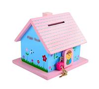 TOTIKI Tirelire Tirelire en Bois Jouet Personnalisée avec Serrure Petite Maison Intéressante Créative Boite Épargne(Rosa)