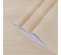 TOTIO Papier peindre Grain de bois marron clair Film adhésif extra large pour meubles Aspect chêne 80x800CM beige Papier autocollant vinyle adhésif pour meubles DIY imperméable