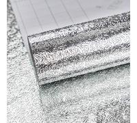 TOTIO Papier peint autocollant argenté Aspect feuille d'aluminium Imperméable à l'eau et à la graisse Stickers muraux Sentiment métallique Résistance à la chaleur 40CMx9M Dosseret de plaque cuisson