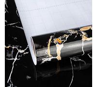 TOTIO Papier Peint Autocollant Aspect Marbre Noir,Sticker Texturé Granit pour Meubles,Mat, épais, 40CMx9M,Sticker Mural Imperméable,Film Décoratif en Vinyle,Pour Cuisines, Salles de Bains