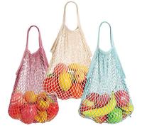 TOTKEN - Lot de 3 sacs à provisions réutilisables en maille de coton bio pour produits d'épicerie, sac fourre-tout pour légumes, fruits, biens