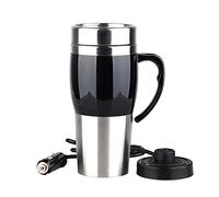 TOTMOX Bouilloire électrique de voiture, 400 ml 12V Thermos de voyage de voiture électrique portable en acier inoxydable Mini tasse de Allume-cigare de voiture Coupe d'eau chauffée, Noir