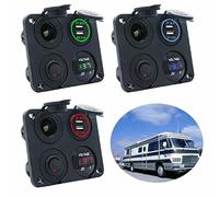 TOTMOX Chargeur de Voiture général 12V-24V avec voltmètre Double Prise Allume-Cigare USB, Panneau d'interrupteur Marche/arrêt pour Bateau Marin, Camping-Car, Caravane, Vert