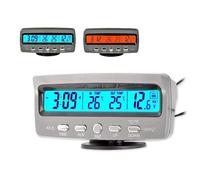 TOTMOX Thermomètre numérique intelligent multifonction pour voiture, thermomètre extérieur Fahrenheit Celsius double écran LCD avec rétroéclairage LED bleu/orange, fonction horloge/calendrier/tension