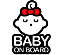 TOTOMO Autocollant bébé à bord pour voitures Funny Cute Safety Caution Decal Sign for Car Window and Bumper No Magnet - Sleeping Baby Girl Red Ribbon Bow Tie