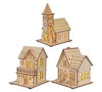 Totority 3 Pièces Décoration Lumineuse de Maison en Bois de Maisonnette de Noël Éclairage Doux et Design Artistique pour Fête de Noël ou Boutique
