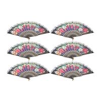 Totority 6pcs Éventails à Main Pliants en Dentelle Vintage Espagnole avec Tiges Noires en Plastique et Tissu en Soie, Ouverture Fluide, pour Cosplay et Événements D'