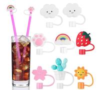 Totority 8 Pièces Bouchons de Paille Embouts de Paille en Silicone Lot Réutilisable Motif Dessin Animé Inoxydables et Plastiques 6-8mm Se Fixe