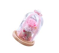Totority Dôme de Rose Préservée en Verre Saint-Valentin Base en Bois Rose Décoration Romantique Présent Créatif Fleur Éternelle pour Petite Amie ou Épouse