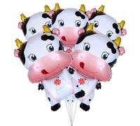 Totority Lot de 5 Ballons en Aluminium « Année du Bœuf » 3d, Ballons de Fête Dessin Animé Bœuf, Décoration Anniversaire Métallique Réutilisable pour Fête Thème Animal, Accessoires Photo
