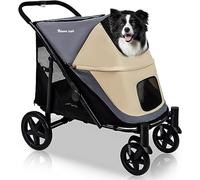 Totoro ball pliante à 4 roues pour chiens de taille moyenne/grande taille avec poche de rangement pour animaux jusqu'à 54,4 kg (beige et gris)