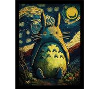 Totoro Night par Ada Ingram Affiche encadrée 30 x 40 cm