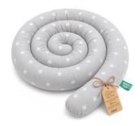Totsy Baby Coussin serpentin XXL Roulé de lit Bordure - 150 cm - d’Allaitement décoratif Protection Bord Serpent XL Fait Main Motif Étoiles Blanches Gris Certificat Oeko-Tex