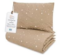 Totsy Baby Couette Enfant en Coton 100x135 Couverture pour Bebe Parure Duvet pour lit bébé 100 x 135 cm et Oreiller 60 x 40 cm Oeko-Tex Beige avec des étoiles Blanches