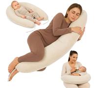 Totsy Baby Coussin de Grossesse 190 cm Coussin Mousseline Oreiller - Pregnancy Pillow maternité Body Pillow Housse en Coton Lavable Amovible Doux - certifié Oeko-TEX Beige Clair
