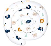 Totsy Baby Coussin serpentin XXL Roulé de lit Bordure - 400 cm - d’Allaitement décoratif Protection Bord Serpent XL Fait Main Motif Arc-en-Ciel Bleu Marine Certificat Oeko-Tex