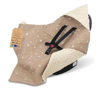 Totsy Baby Couverture nid d'ange Hiver Bebe 90 x 90 cm - Chanceliere enveloppante bébé Poussette ou Siege Auto Cosy Lavable nid d Ange pour Naissance Enfant Minky Oeko-Tex Beige avec Étoiles Blanches
