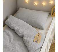 Totsy Baby Housse de Couette Bébé Mousseline 100 x 135 cm Coton - Parure de Lit avec Taie d'oreiller 40 x 60 cm & Fermeture Éclair - Linge de Lit Enfant Mousseline Garçon Fille Oeko-Tex Gris