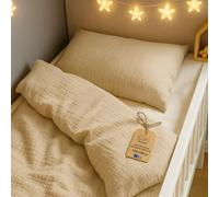 Totsy Baby Housse de Couette Bébé Mousseline 100 x 135 cm Coton - Parure de Lit avec Taie d'oreiller 40 x 60 cm & Fermeture Éclair - Linge de Lit Enfant Mousseline Garçon Fille Oeko-Tex Beige