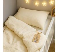 Totsy Baby Housse de Couette Bébé Mousseline 100 x 135 cm Coton - Parure de Lit avec Taie d'oreiller 40 x 60 cm & Fermeture Éclair - Linge de Lit Enfant Mousseline Garçon Fille Oeko-Tex Beige Clair
