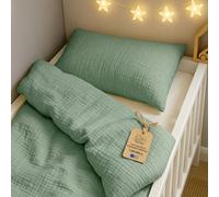 Totsy Baby Housse de Couette Bébé Mousseline 90 x 120 cm Coton - Parure de Lit avec Taie d'oreiller 40 x 60 cm & Fermeture Éclair - Linge de Lit Enfant Mousseline Garçon Fille Oeko-Tex Sauge