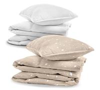 Totsy Baby Linge de Lit Bébé Set Complet avec Couette et Oreiller 90x120 cm + Literie- Parure 4 Pièces Housse de Couette & Taie 40x60 Fermeture -Oeko-TexBeige avec étoiles Blanches