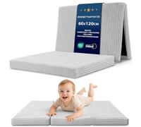 Totsy Baby Matelas de Sol Enfant 60x120 cm Pliant en Trois Parties - Couchage d'Appoint Invité avec Housse déhoussable Lavable à 30 degrés - Matelas Pliable Mousse Ferme Gris Clair