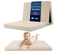 Totsy Baby Matelas de Sol Enfant 60x120 cm Pliant en Trois Parties - Couchage d'Appoint Invité avec Housse déhoussable Lavable à 30 degrés - Matelas Pliable Mousse Ferme Beige