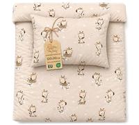 Totsy Baby Parure de Lit Bébé 90x120 cm Coton Housse de Couette Taie 40x60 | Réversible avec fermeture éclair pour garçon et fille enfant certifié Oeko-Tex en coton doux Girafes