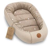 Totsy Baby Réducteur de Lit Bébé 50x90cm Cocon en Gaufre de Coton Polyvalent pour Couffin Nid d'ange et Naissance idéal pour garçons et Filles Beige avec étoiles Blanches